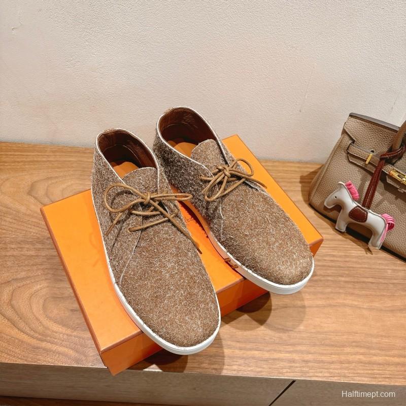 2025 Unisex Hermès Brown Tan Wool Chukka Boots AS00380