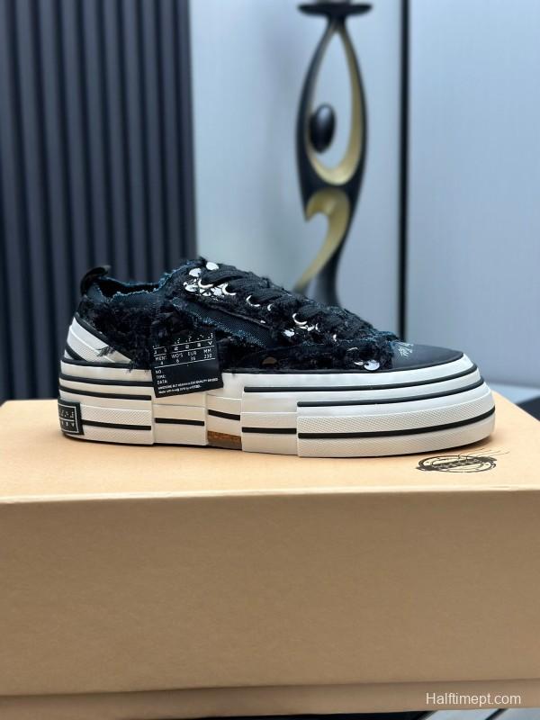 2025 Unisex XVESSEL Black Canvas Plimsolls Distressed Artistic AS00260