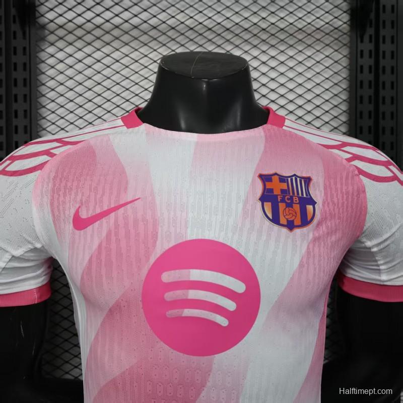 Player Version 25/26 FC Barcelona Pink White with Diagonal Stripe Pattern Jersey