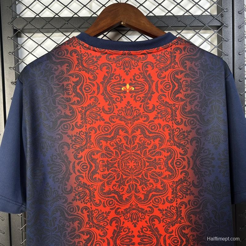 25/26 PSG  Paris Saint-Germain Navy with Red Ornate Pattern Jersey