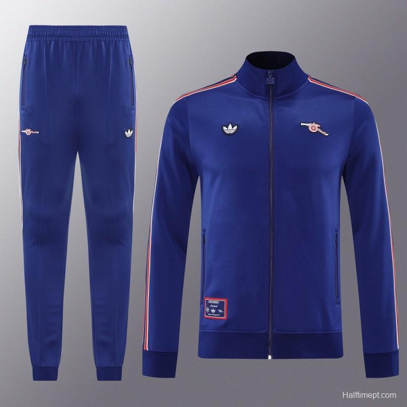 25/26 Arsenal Blue with Red & White Stripes Full Zipper Jacket +Long Pants