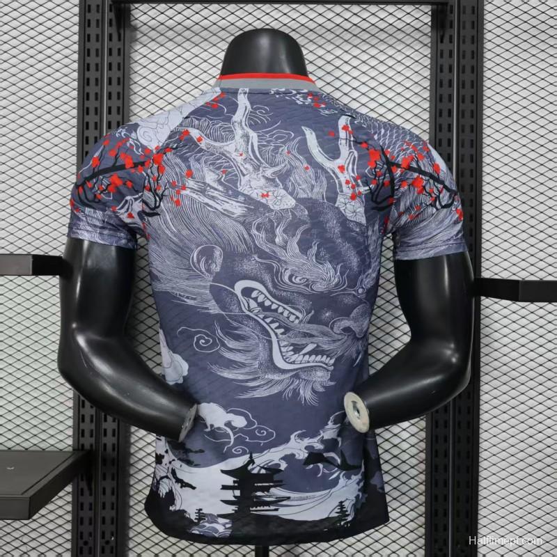 Player Version 2025 Japan Gray with Traditional Dragon and Cherry Blossom Pattern Jersey