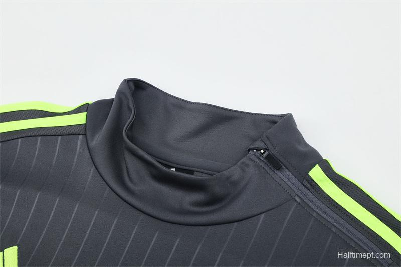 Retro 15/16 Real Madrid Dark Grey Half Zipper Jacket+Long Pants