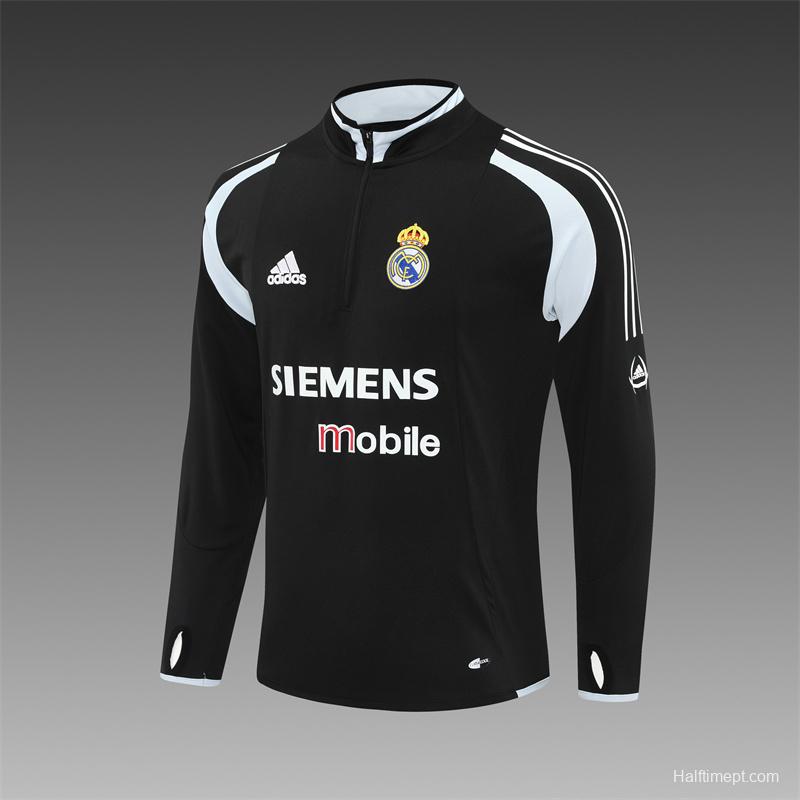 Retro 04/05 Real Madrid Black Half Zipper Jacket