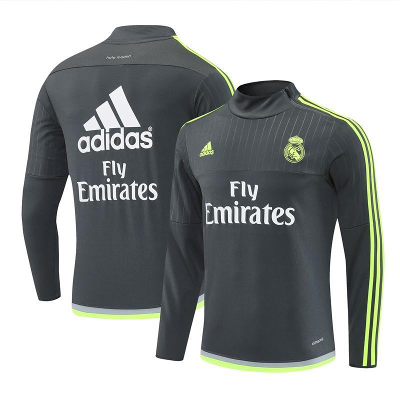 Retro 15/16 Real Madrid Dark Grey Half Zipper Jacket