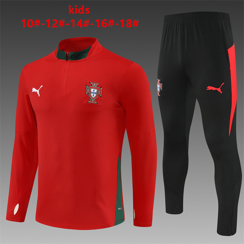 25/26 Kids Portugal Red Half Zipper Jacket+Long Pants