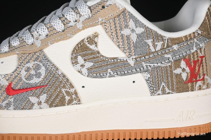 Nike Air Force 1 '07 Low LV Collaboration Grey Brown Floral Canvas Casual Sneakers - DF0188-076