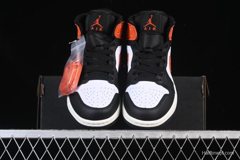 Nike Air Jordan 1 Mid AJ1 Mid-Top Casual Sneakers with Black White Orange Design - DQ8426-801