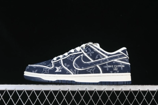 Nike SB Dunk Low LV Collaboration Deep Blue Denim High-End Custom Low-Top Casual Skate Shoes - SC0601-469