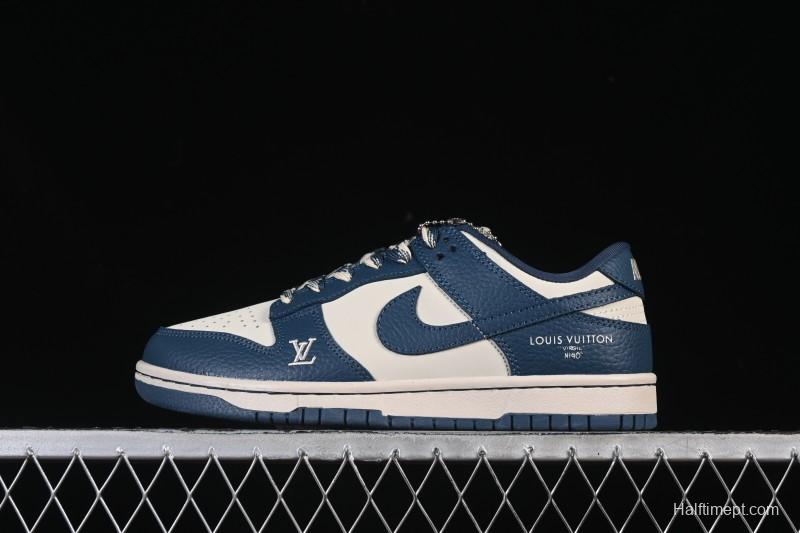 Nike SB Dunk Low LV Collaboration Light Gray Navy Blue High-End Custom Low-Top Casual Skate Shoes - SC0601-477