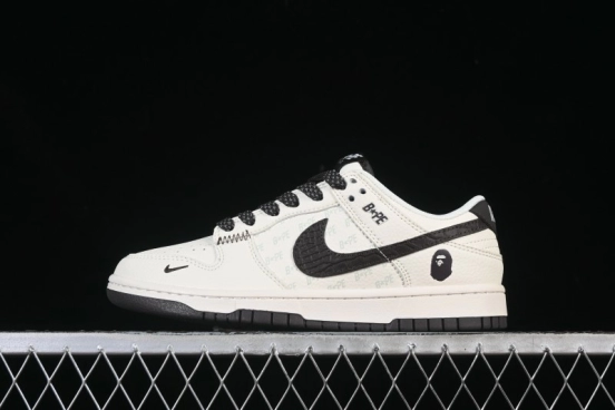 Nike SB Dunk Low Bape Collaboration Scale Pattern Beige Brown Swoosh Low-Top Casual Skate Shoes - QW5836-016