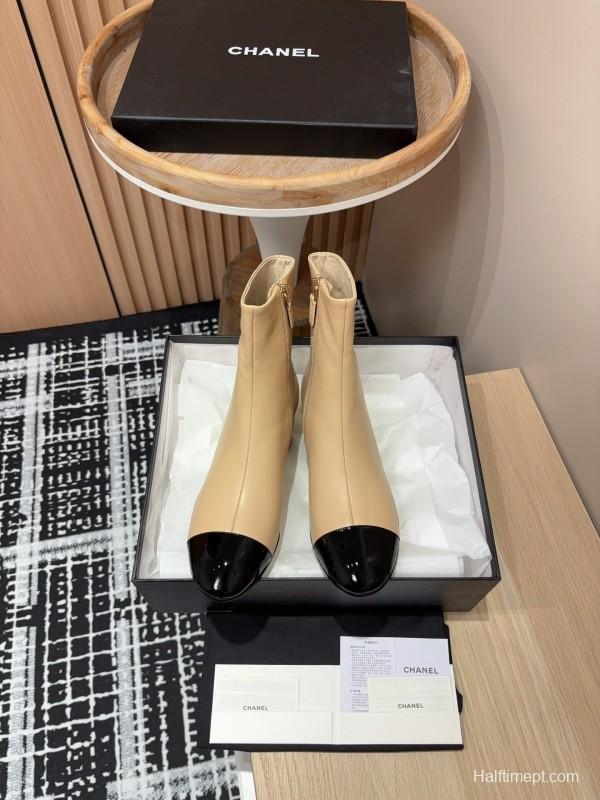 Chanel 2025/SS Quilted Patent Leather Block Heel Elastic Ankle Boots - LY00350
