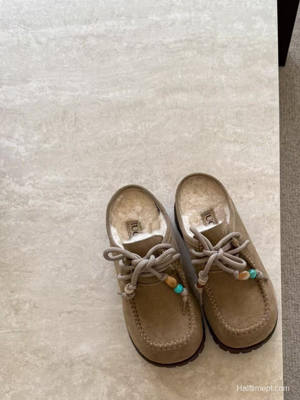 UGG Fall Winter New Potato Wool Slippers Retro Acrylic Buckle Decoration - KFY00250