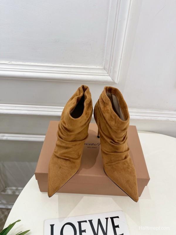 Gianvito Rossi Fall/Winter 2025 GR Pointed Toe Retro Pleated High Heel Ankle Boots - KFY00340