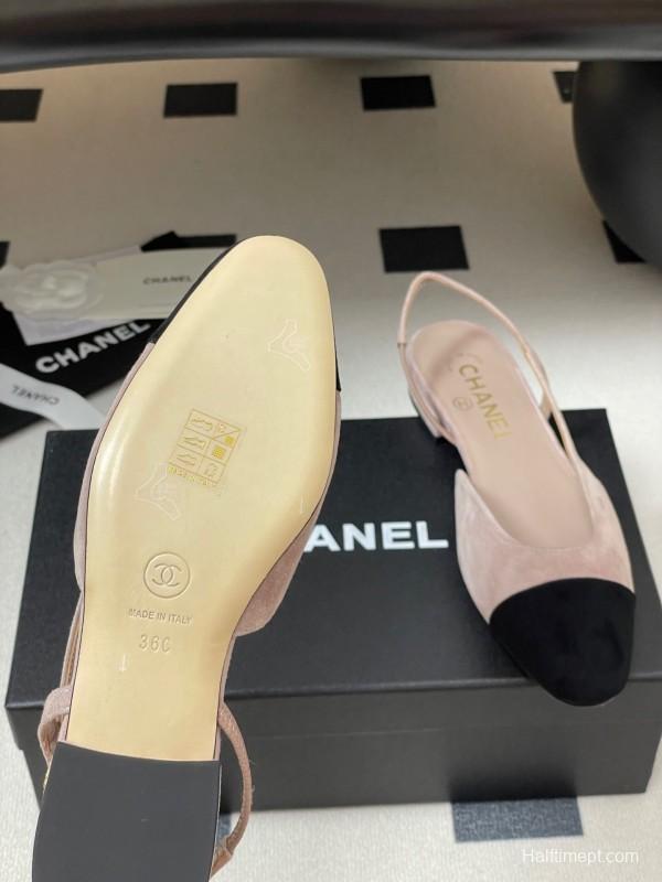 Chanel Sling-back Two-tone Suede Slingback Sandals Flat/Block Heel - KFY00280