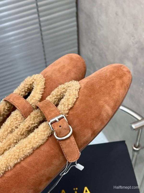 Alaia Fall/Winter 2025 Wool Mary Jane Ballet Flats - KFY00310