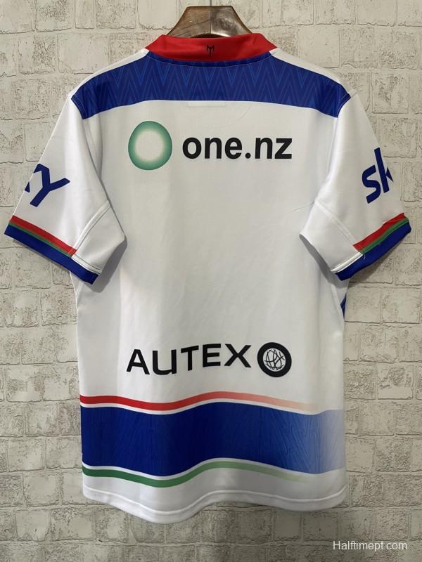 25/26 New Zealand Warriors White with Blue Panels and Circular Gradient Heritage Jersey