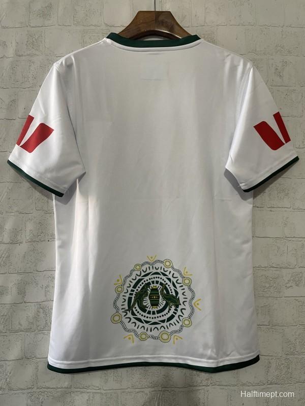 2026 Australia Kangaroos Away White with Green Trim and Indigenous Aboriginal Dot Art Pattern Jersey