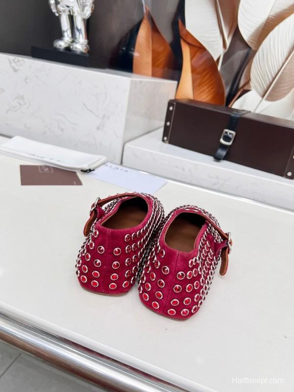 Alaia 2025/SS Crystal-Studded Ballet Dance Shoes with 0.8CM Inner Height - LY00340