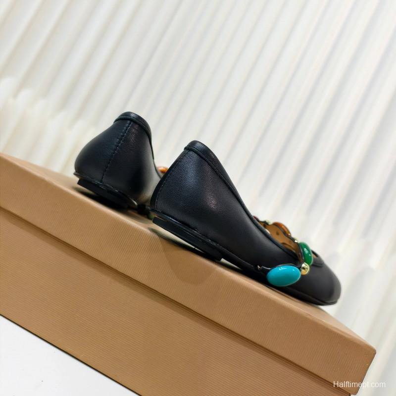 Gianvito Rossi Bohemian Style Turquoise Flat Ballet Shoes - LY00320