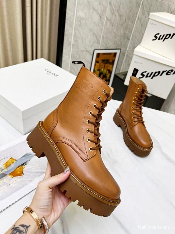 CELINE Triomphe Thin Strap Platform Ankle Boots - L Y00320