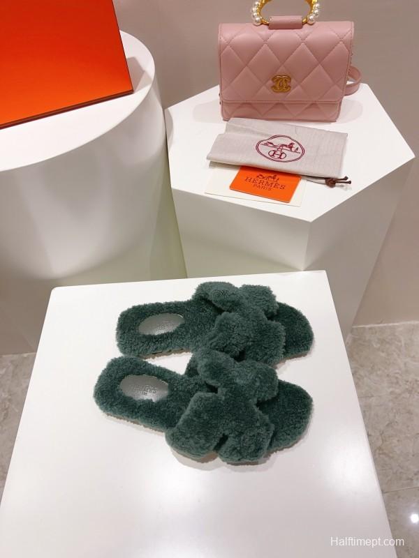 H Teddy Wool H Slippers Flat Sole Winter Edition - LY00240