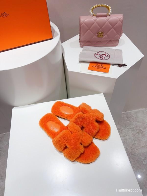 H Teddy Wool H Slippers Flat Sole Winter Edition - LY00240