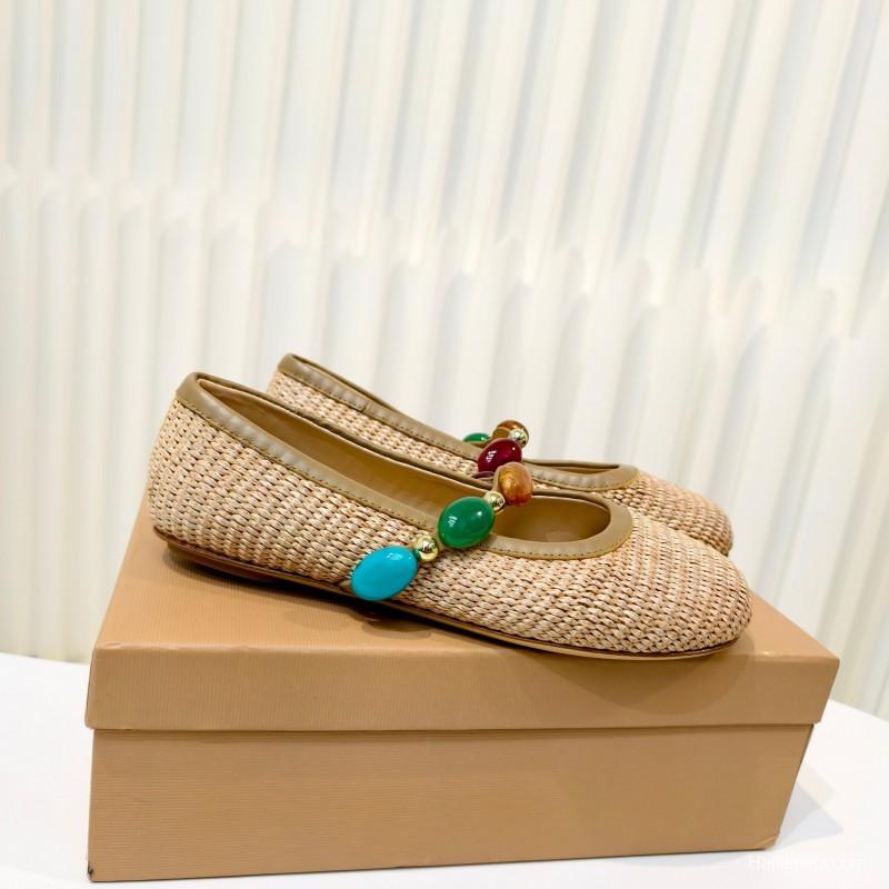 Gianvito Rossi Bohemian Style Turquoise Flat Ballet Shoes - LY00320