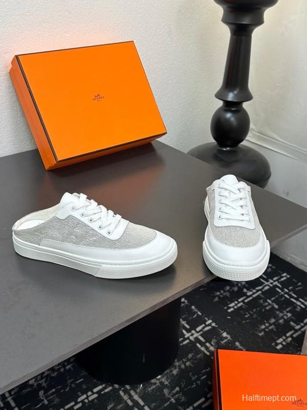Hermes Deep Series Couple White Sneakers Casual Skate Shoes - AS00320