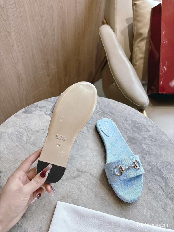 Gucci 2025/SS Leather Mule Sandals with Light Gold Horsebit Detail - LY00280