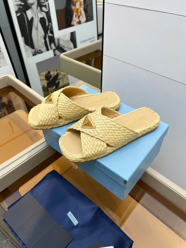 Prada Raffia Handwoven Cross Sandals 2025SS - KFY00260