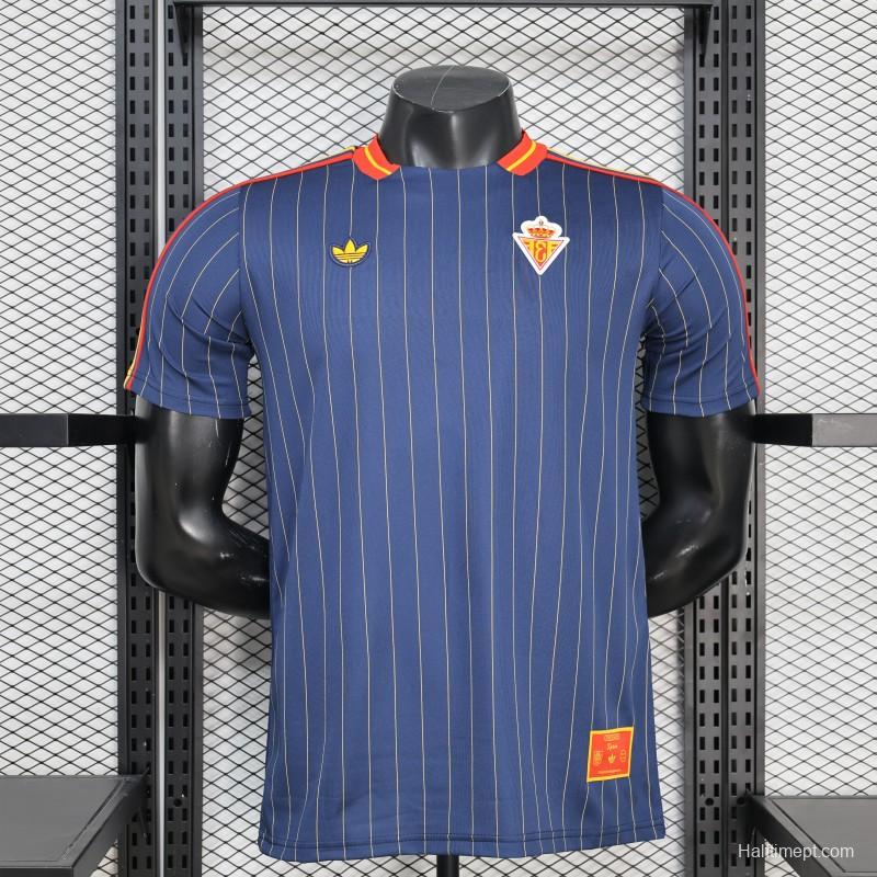2026 Player Version Spain Navy Blue with Thin Yellow Pinstripes Jersey