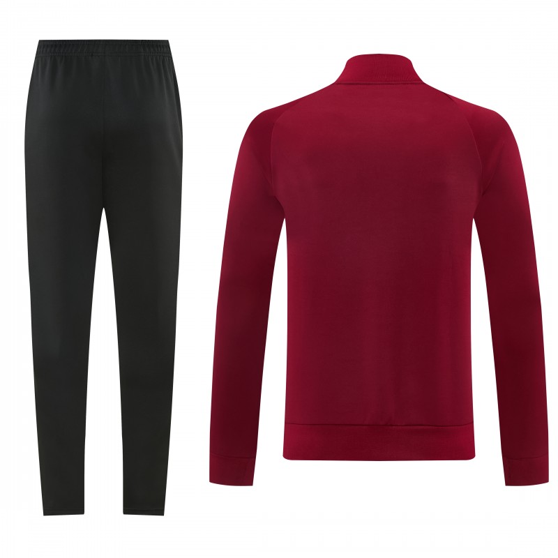 2026/27 AS Roma Burgundy & Gold Full Zipper Jacket Tracksuit +Black  Long Pants