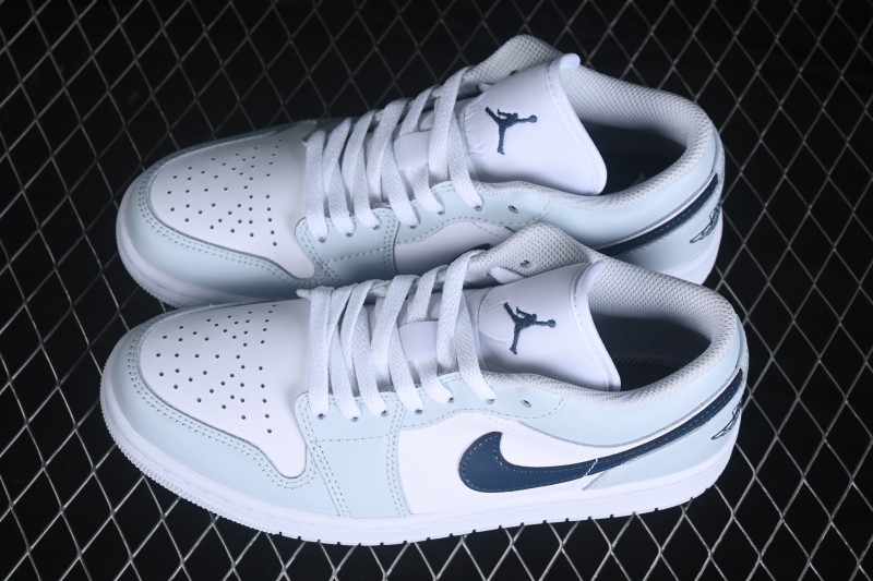 Nike Air Jordan 1 Low Retro Basketball Shoes with White Grey Blue Accents - 553558-400