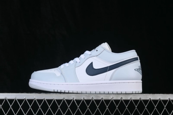 Nike Air Jordan 1 Low Retro Basketball Shoes with White Grey Blue Accents - 553558-400