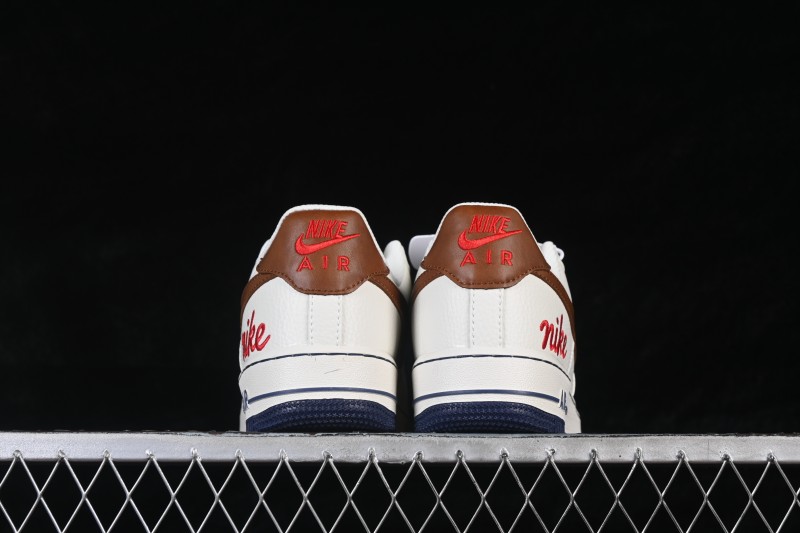 Nike Air Force 1 '07 Low Casual Sneakers with Cream White Brown Red Colorway - NH0601-541