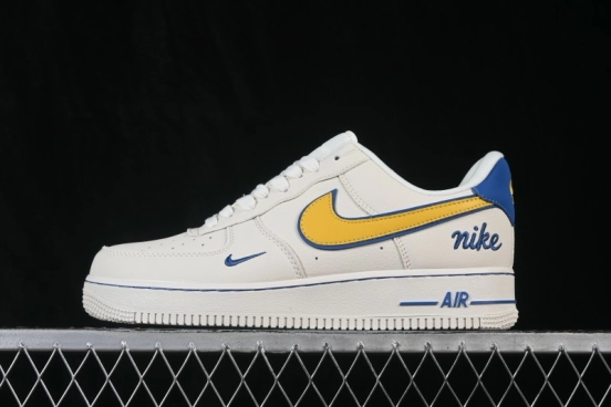 Nike Air Force 1 '07 Low Basketball Shoes with Yellow-Blue Color Blocking - FV3694-112