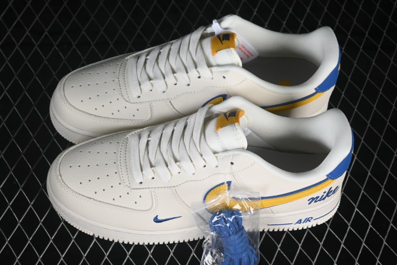 Nike Air Force 1 '07 Low Basketball Shoes with Yellow-Blue Color Blocking - FV3694-112