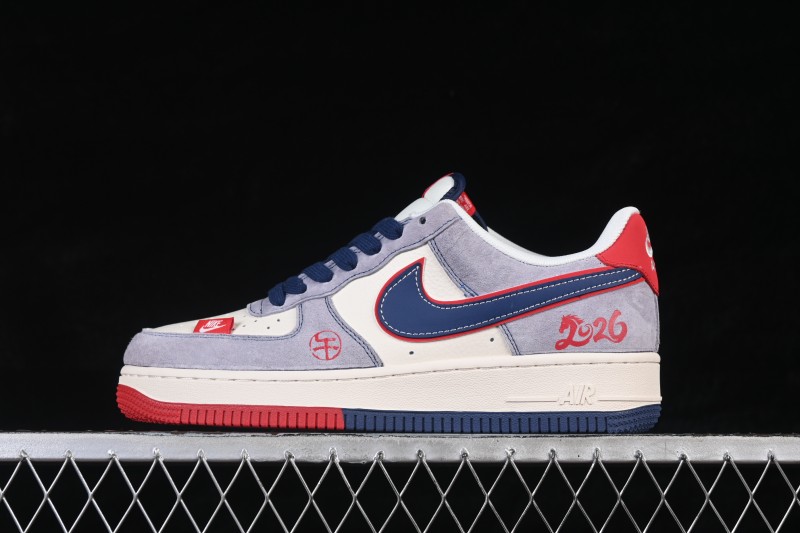 Nike Air Force 1 '07 Low Basketball Sneakers with Red and Blue Color Contrast - HT5088-625
