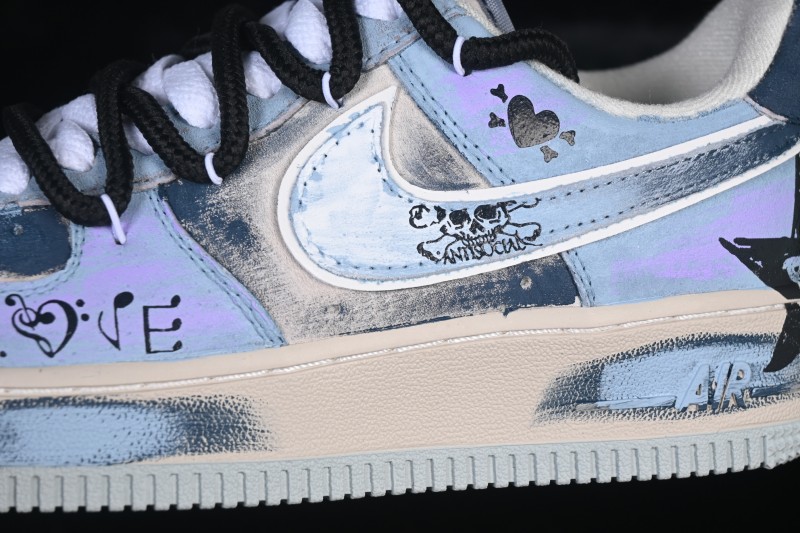 Nike Air Force 1 '07 Low 'Midnight Starburst' Hand-Painted Graffiti Sneakers with Retro Worn Aesthetic - ZB2121-120