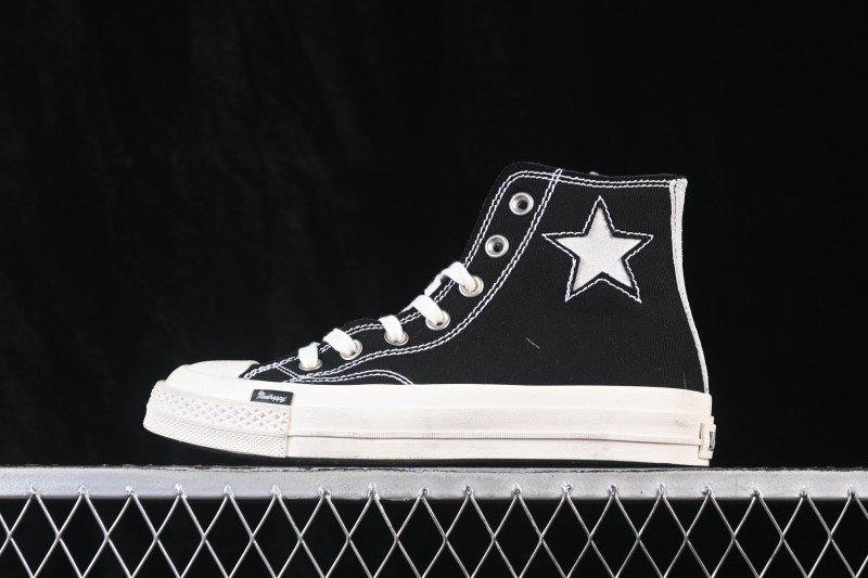 Converse Chuck 70 High-Top Canvas Sneakers with Suede Star Accent and Washed Denim Construction - A19147C