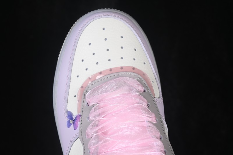 Nike Air Force 1 '07 Low Hand-Painted Graffiti Pastel Pink and Purple Butterfly Theme Casual Sneakers - CJ0304-160