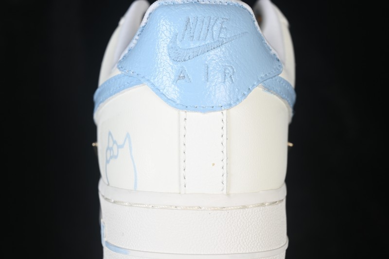 Nike Air Force 1 '07 Low 'Ocean Blue' Hand-Painted Sneakers with Diamond and Rose Motifs - FV3654-311