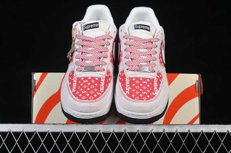 Nike Air Force 1 '07 Low Red and White Patchwork Casual Sneakers - JP2026-131