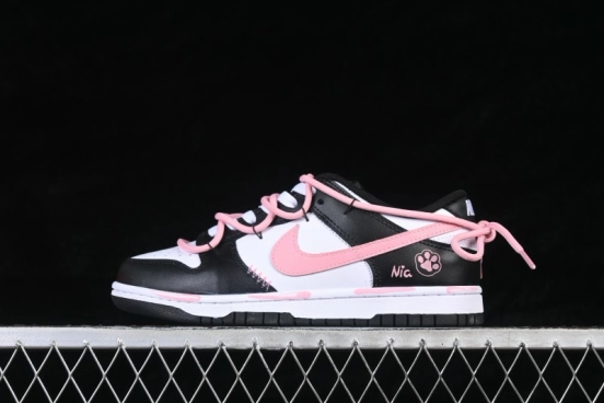 Nike SB Dunk Low Cat Paw Black Pink Deconstructed Strap Casual Skateboarding Shoes - DD1503-101