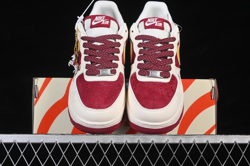 Nike Air Force 1 '07 Low Basketball Lifestyle Shoes in Wine Red and White - HT5088-611