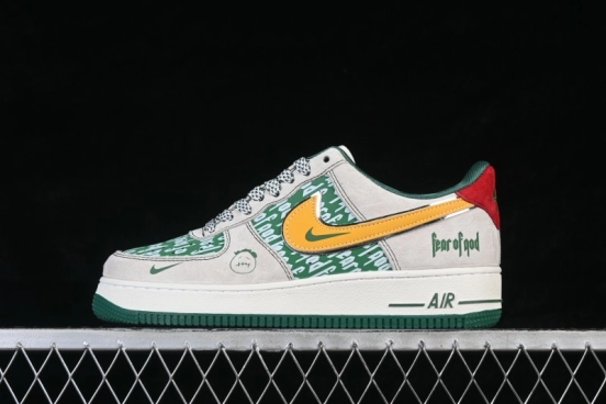 Nike Air Force 1 '07 Low Casual Sneakers with Grey-Green Accents and Full-Length Air Cushion - SY1388-025