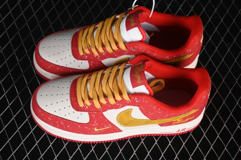Nike Air Force 1 '07 Low Chinese New Year Limited Edition White Red Gold Splatter Low-Top Casual Skateboarding Shoes - DF0188-131