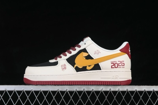 Nike Air Force 1 '07 Low Casual Sneakers with Wine Red Contrast Design - JP2026-152