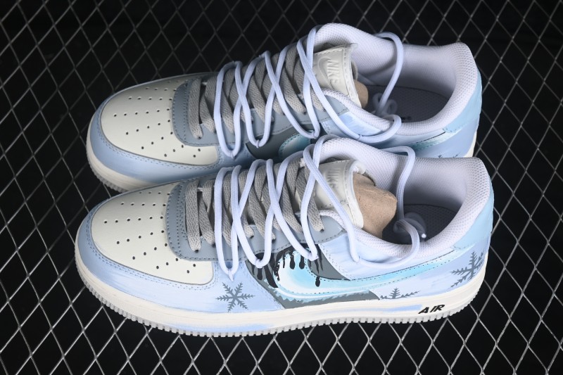 Nike Air Force 1 '07 Low Icefield Snowfall Hand-Painted Sneakers with Frosted Snowflake Design - DO7417-199